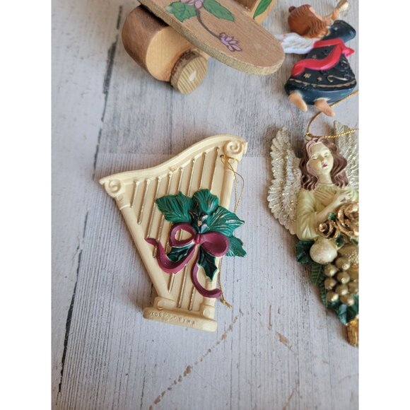 Vintage angelic harp angel rose airplane ornament Xmas set - Picture 3 of 9